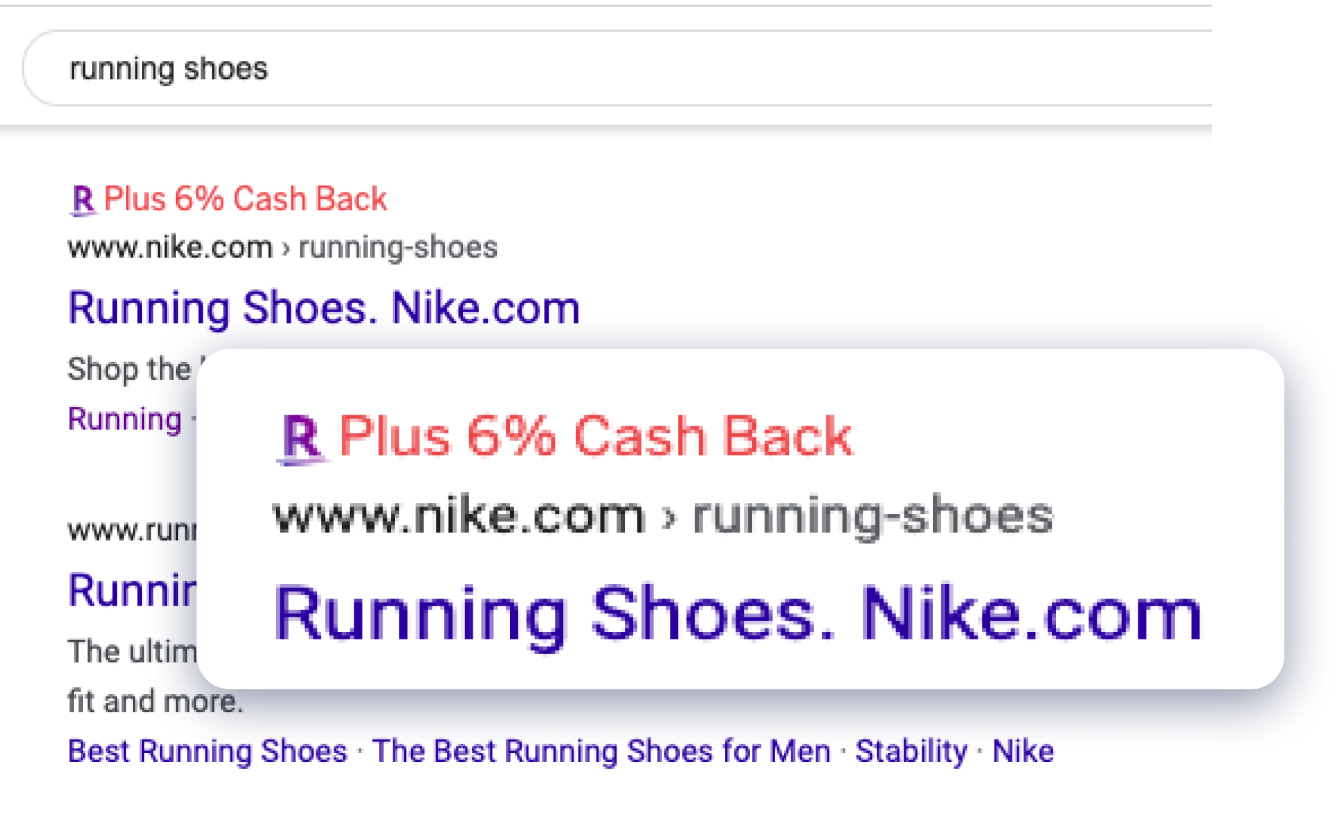 Cash back in search results